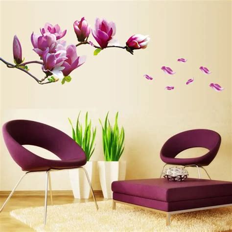 Purple Magnolia Flower Wall Stickers Bedroom Parlor Wall Stickers Home