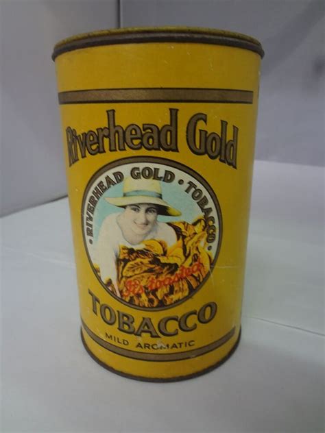 Vintage Advertising Riverhead Gold Tobacco Cardboard Body Canister Tin