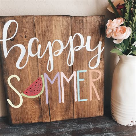 Hand Lettered Wood Sign Happy Summer Sign By Goldandhoneydesignco