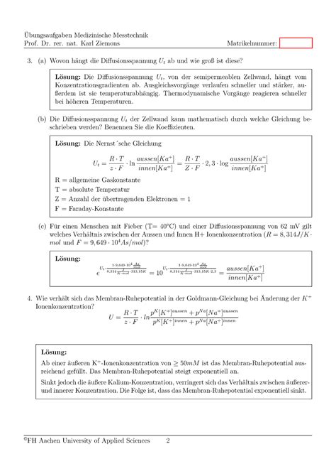 Uebung 2 Loesungen Übungsaufgaben Medizinische Messtechnik Prof Dr