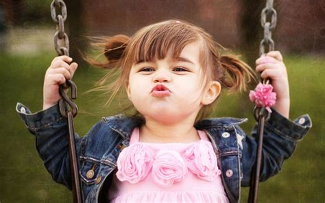 Cute Little Baby Girl Swing And Kiss HD Wallpaper | Cute Little Babies