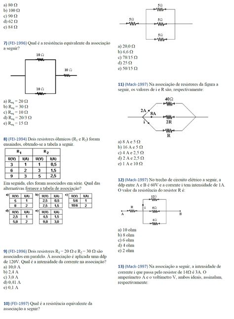 Associação De Resistores Exercícios Com Gabarito