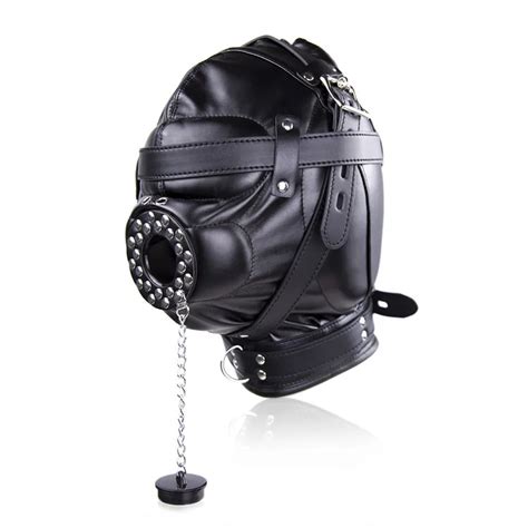 Adult Supplies Bondage Leather Headgear Cover Full Mask Adjustable Mask