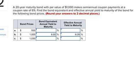 Solved A 20 Year Maturity Bond With Par Value Of 1000