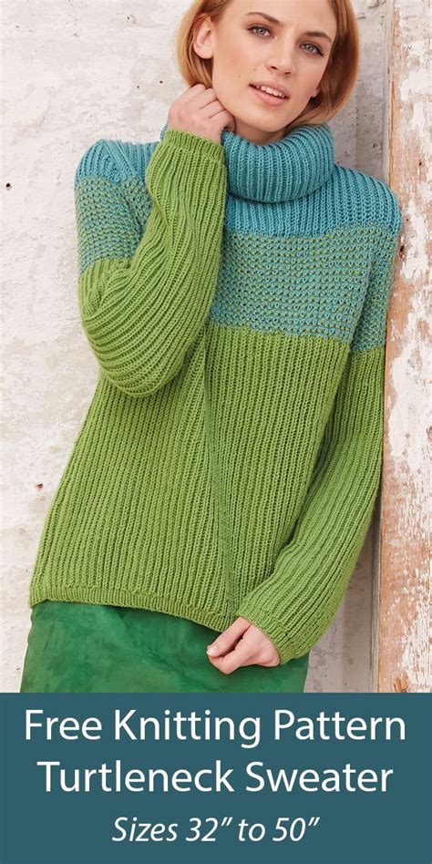 Free Turtleneck Sweater Knitting Pattern Color Block Pullover Sweater