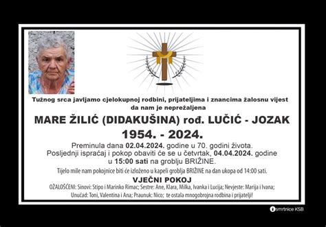 Mare Žilić Didakušina rođ Lučić Jozak Osmrtnice KSB