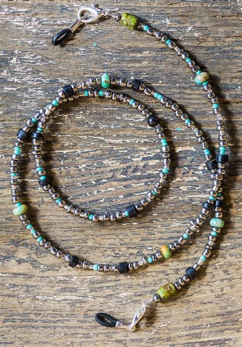 Turquoise Silver Glass Beaded Chain Face Mask Holder Lanyard