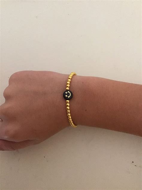 Black Smiley Gold Beaded Bracelet Etsy