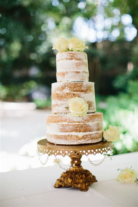 Naked Wedding Cake With Ivory Roses