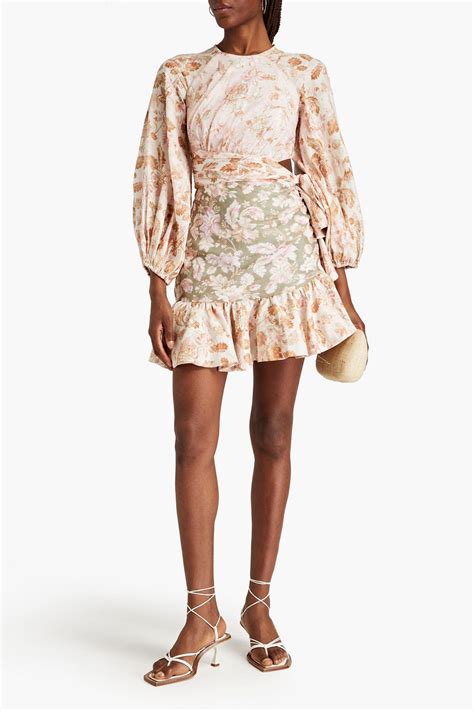 Zimmermann Cutout Floral Print Linen Mini Dress The Outnet