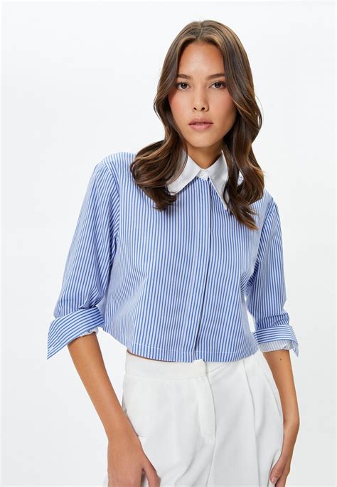 Koton Classic Long Sleeve Buttoned Crop Chemisier Blue Bleu