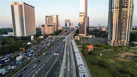 Aerial View Of Jakarta Lrt Train Trial Run For Phase 1 From Pancoran