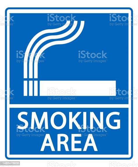 Smoking Area Sign With Symbol And Text On Blue Background Stock