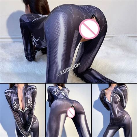 Spiderman Costume Sexy Zentai Cosplay Spandex Jumpsuit Woman Open