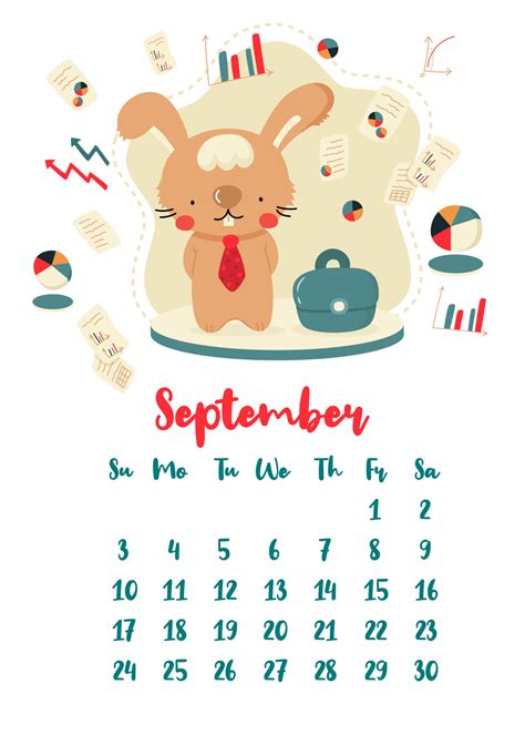 Vertical vector calendar for september 2023 with cute cartoon business ...