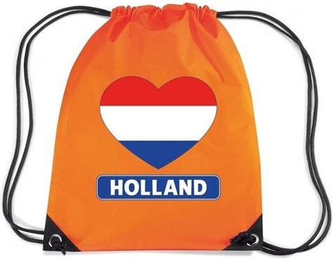 Oranje Nylon Rijgkoord Rugzak Sporttas Holland Hart Vlag Bol