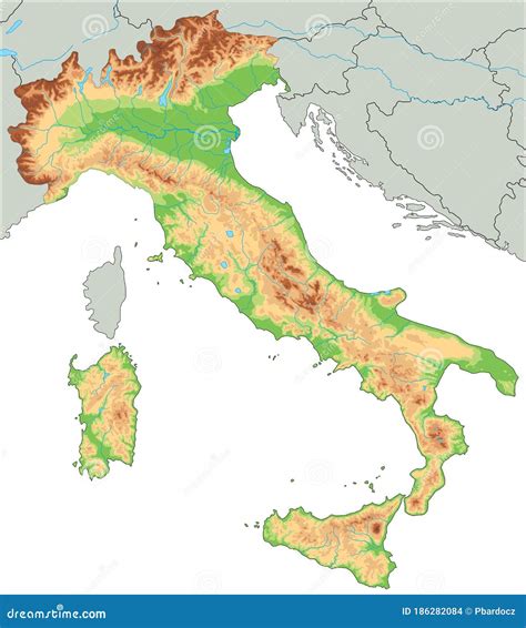 Grande Carte Physique Détaillée De L Italie Illustration de Vecteur