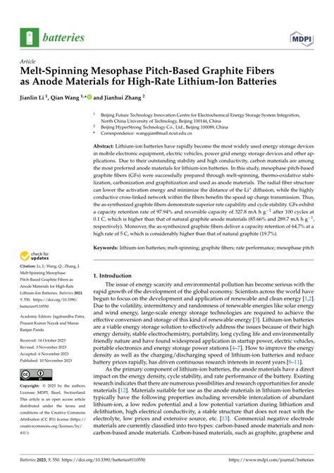 PDF Melt Spinning Mesophase Pitch Based Graphite Fibers As Anode