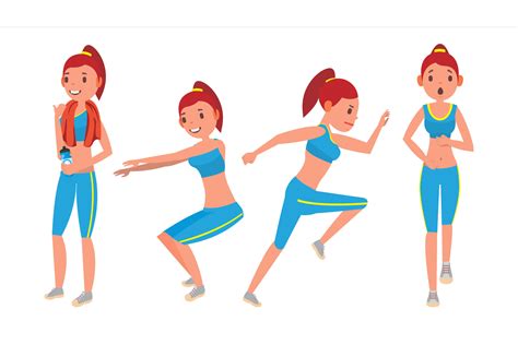 Fitness Girl Vector. Set. Various Views. Aerobic And Exercises. Full ...