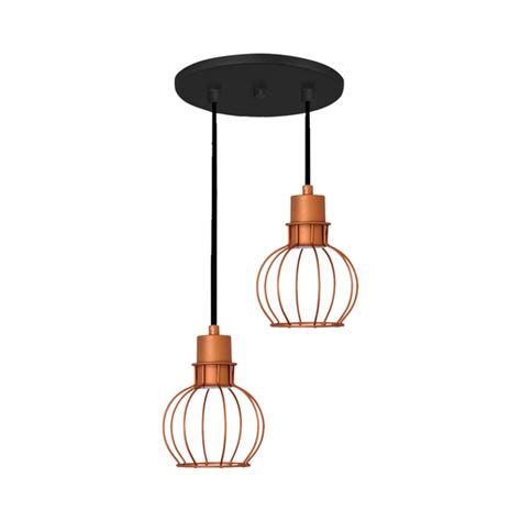 Lustre Pendente Aramado Mini Esfera 2lamp E27 Preto Cobre 3008 2 Pt