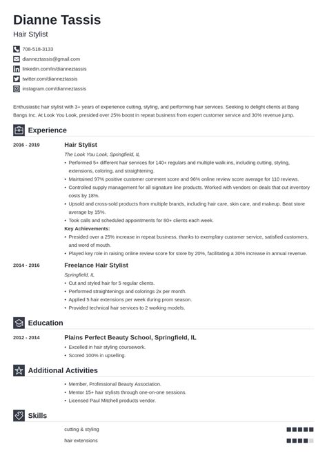 Hair Stylist Resume Example With Skills And Template For 2024