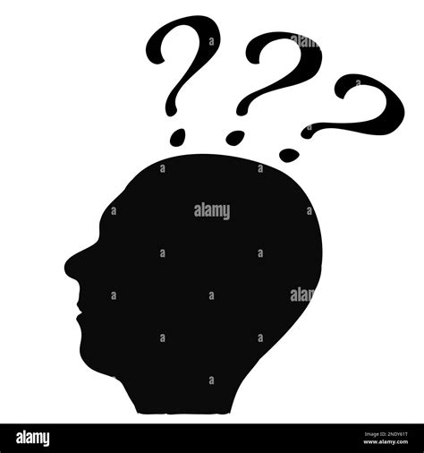 Silhouette Of Man Head In Profile With Three Question Marks Above His