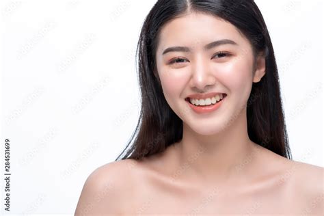 Beautiful Pretty Young Asian Woman With Clean Fresh Bare Skin Concept