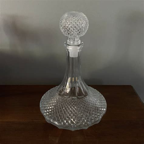 Vintage Mcm Diamond Point Crystal Glass Liquor Decanter Etsy