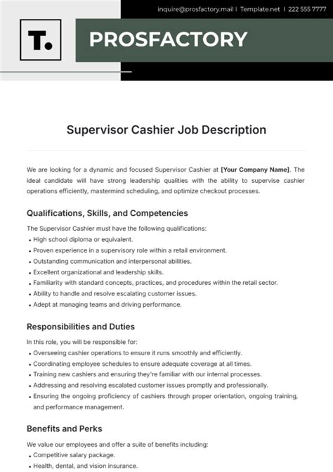 Free Supervisor Cashier Job Description Template Edit Online