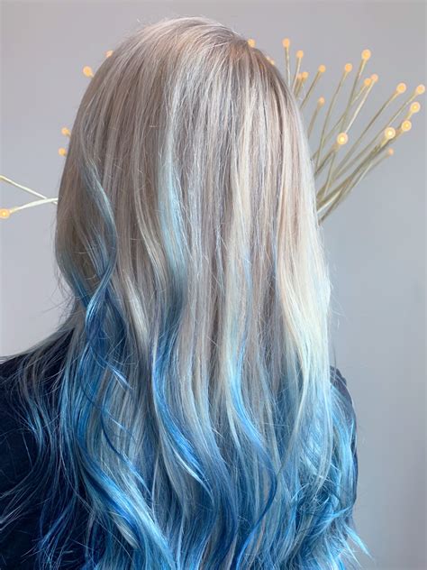 Blonde Hair With Blue Highlights Blonde And Blue Hair Dyed Hair Blue Blue Ombre Hair Dye My