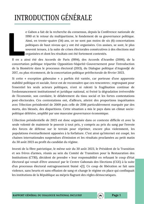 RAPPORT GÉNÉRAL DU DIALOGUE NATIONAL INCLUSIF au Gabon PDF