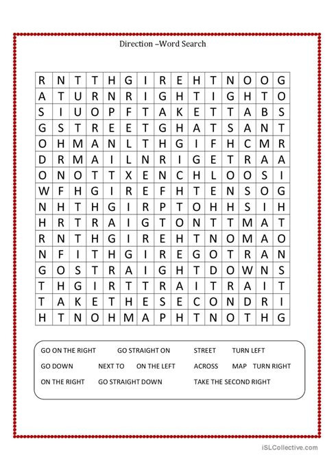 Following Directions Word Search