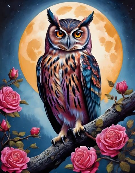 Owl Full Moon Sky Illustration Free Stock Photo Public Domain Pictures