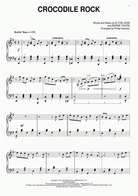 Crocodile Rock Piano Sheet Music | OnlinePianist