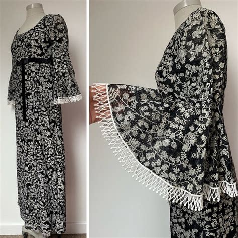 1970s KATI Maxi Dress 1970s Circular Flounce Sleeve Gem