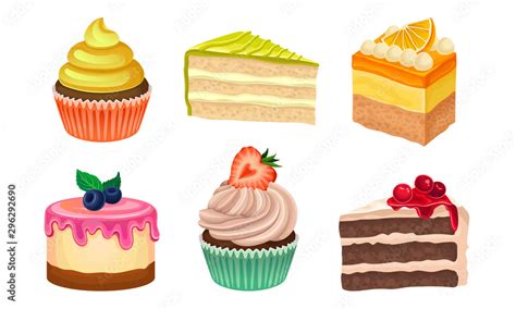 Yummy Sweet Desserts Vector Illustration Set Isolated On White