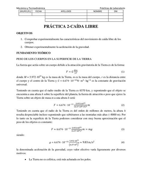 Pr3 CaÍda Libre Grupo Pl Fecha Apellidos Nombre Dni PrÁctica 2