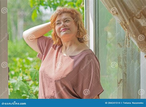 Mature Woman Psychology Concept Plus Size Smiling Lady Stock Photo