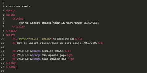 How To Insert Spacestabs In Text Using Htmlcss Geeksforgeeks