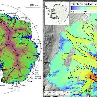 Antarctic Ice Streams Left Panel Surface Velocity Map Of West