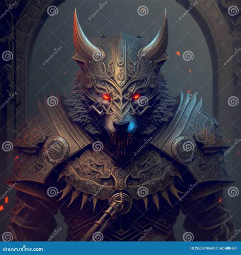Scary werewolf in armor stock illustration. Illustration of fear