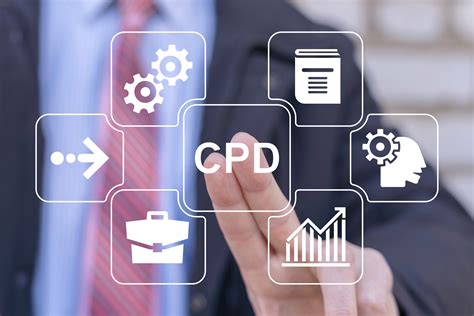 Businessman using virtual touch screen presses abbreviation: CPD