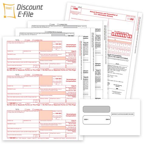 1099 Tax Form Sets With Envelopes For 2022 Tax Year