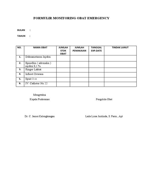 Formulir Monitoring Obat Emergency Pdf