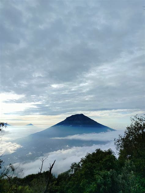 View Of Sumbing Mountain From Sindoro Mountain Stock Photo Image Of