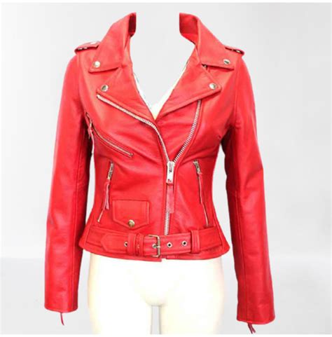 Women Red Leather Slimfit Biker Jacket Celebrity Rebelsmarket