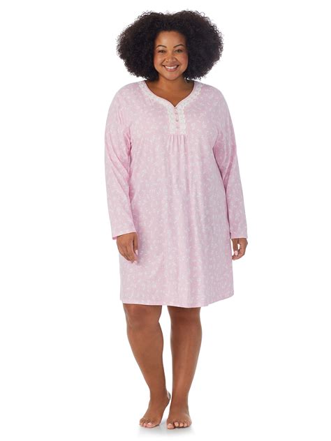 Aria Womens 100 Cotton Long Sleeve V Neck Nightgown Sizes S 3x