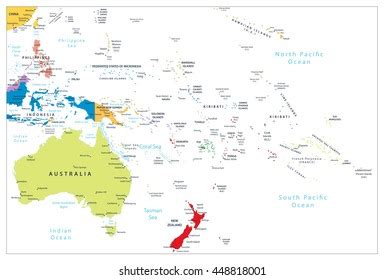 Australia Oceania Detailed Political Map Vintage Stock Vector Royalty