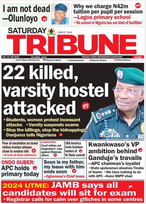 Nigerian Newspapers Daily Front Pages Review Saturday 20th April 2024