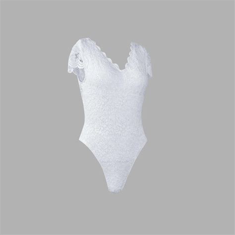 Sexy V Neck Backless Bodysuits Solid White Lace Body Feminino Short